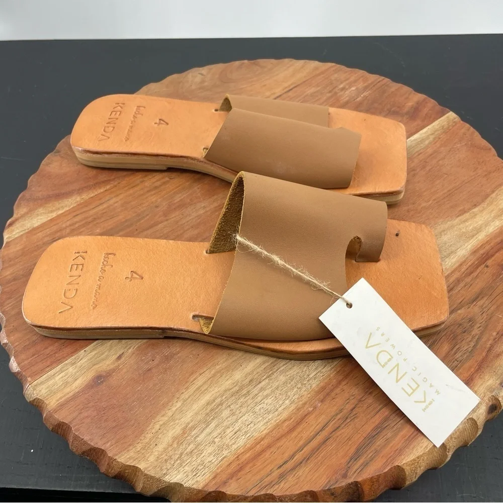 Kenda Colibri slide Sandals‎ tan Leather Sz 4 US 6.5 toe loop